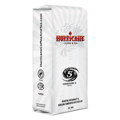 Hurricane Coffee and Tea white packaging